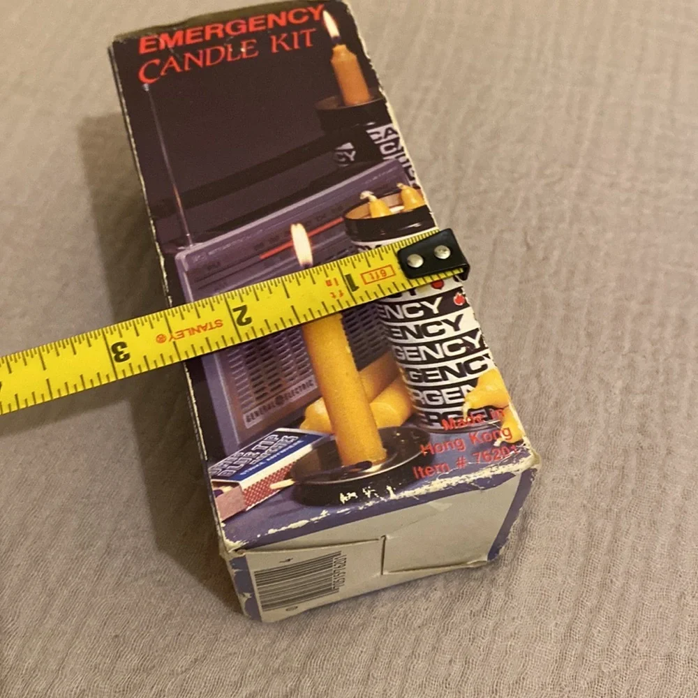 Vintyge Emergency Candle Kit Metal Container with 7 Yellow Candles. New